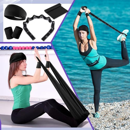 18 Pcs Home Pilates Ball and Ring Circle Set Yoga Fitness Essentials Kit with 5 Resistance Band Stretching Strap Non Slip Sock Ball Core Slider Wristband Headband Gym Bag for Women