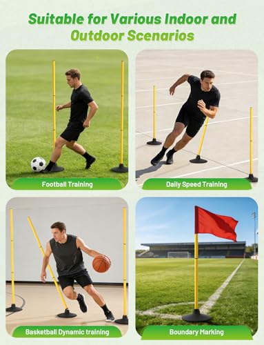 GHB Agility Poles 4 Pack 50" Rebound Sports Basketball Training Poles,Detachable Speed Training Equipment Football Accessories with Rubber Base