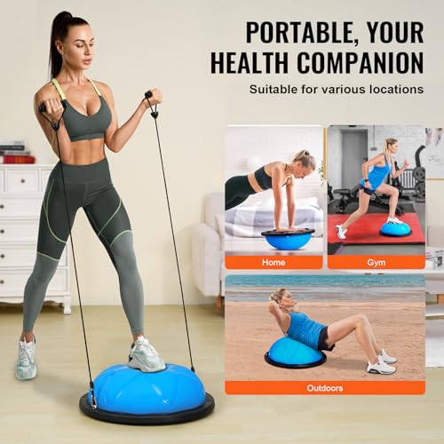 VEVOR Half Exercise Ball Trainer, 23/26 inch Balance Ball Trainer, 1500lbs Capacity Stability Ball, Yoga Ball with Resistance Bands & Foot Pump, Strength Fitness Ball for Home Gym Full Body Workout - color: 23" Particle Blue