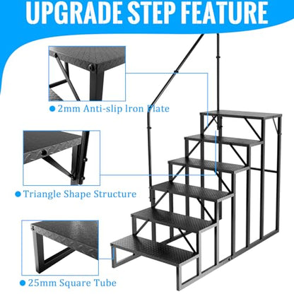 RV Stairs 6 Step Ladder, RV Steps Anti-Slip, Hot Tub Steps with Handrail, 660 lbs RV Ladder for 5th Wheel RV, Mobile Home Stairs - style: 6 Step