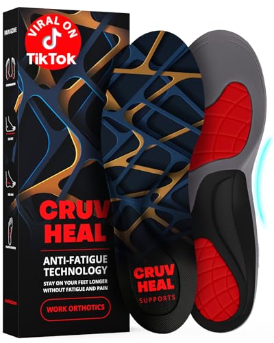 CRUVHEAL Work Orthotic Insoles - Anti Fatigue Medium Arch Support Shoe Insert Men Women - Plantar Fasciitis Flat Feet - Relieve Foot Pain - Work Boot Insoles Standing All Day (XL, Blue) - color: Blue Lines, size: XL(Men 11-13.5||Women 12-14.5)