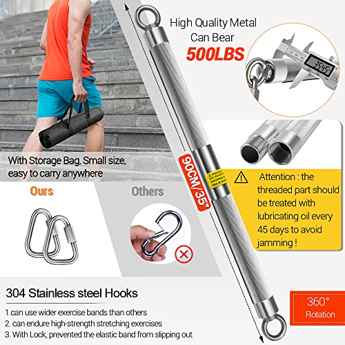 Detachable Resistance Bands Bar 30"/35.4"/38.5" Length Max Load 500LBS for Home Gym Full Body Workout Fitness Bar - style: Total Length:90cm/35.4"