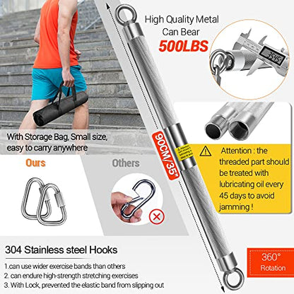 Detachable Resistance Bands Bar 30"/35.4"/38.5" Length Max Load 500LBS for Home Gym Full Body Workout Fitness Bar - style: Total Length:90cm/35.4"