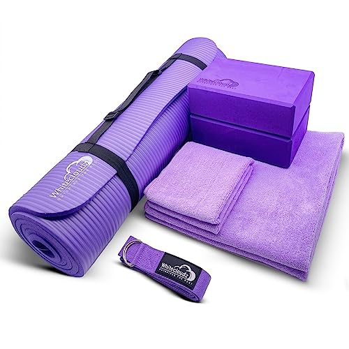 Yoga kit, 7-Piece Yoga Mat Set for Home Workouts, Thick Yoga Mat, Yoga Blocks, Strap, Yoga Towels & Carrying Bag, Exercise Mat with Yoga Equipment for Women & Men, Enhance Yoga Practice