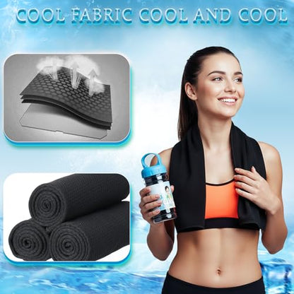 Honoson 10 Pcs Cooling Towels with Bottle, 47 x 12 in, Black - color: Black