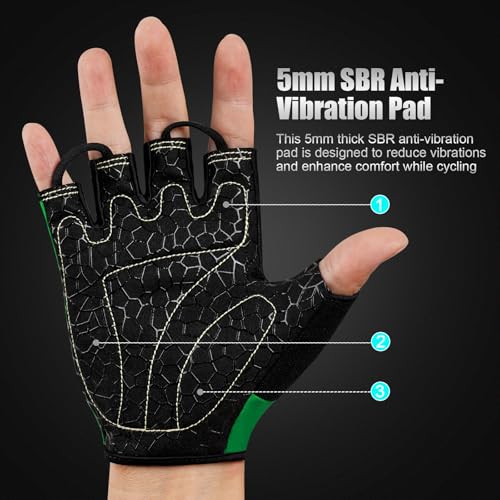 Cycling Gloves for Men and Women, Half Finger Padded Bike Gloves - color: Green, size: Large