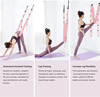 Yoga Fitness Stretching Strap, Adjustable Leg Stretcher Back Bend Assist Trainer, Improve Leg Waist Back Flexibility Home Gym Equipment for Rehab Pilates Ballet Cheerleading Splits Gymnastics - color: pink