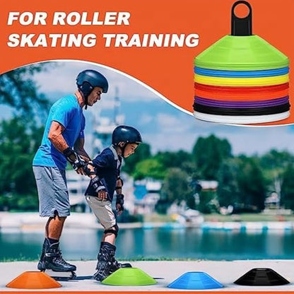 ANRANK 50 Pcs Disc Cones, Agility Soccer Cones with Carry Bag and Holder, Soccer Cones for Sports Training, Football, Soccer, Basketball, Coaching, Practice Equipment, 5 Color