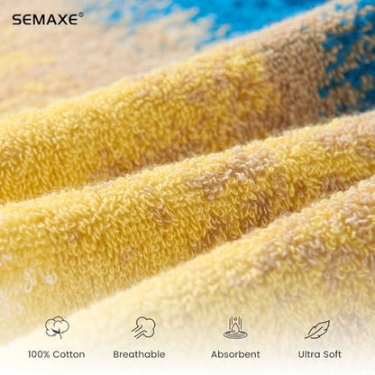 Coastal Ombre Hand Towels for Bathroom, 4-Pack Cotton Hand Towels with Hanging Loop, Soft & Absorbent, Quick Dry, Coastal Bathroom Decor Use, Easy Care