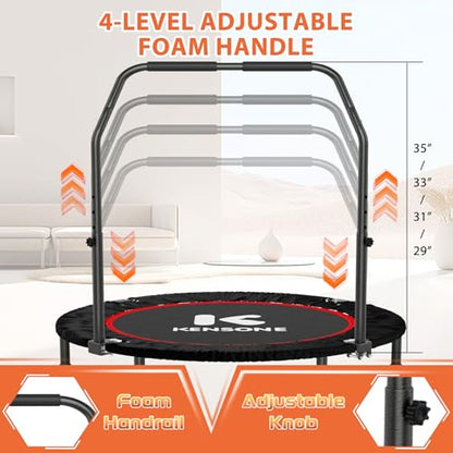 40" Mini Flodable Spring Rebounder Trampoline for Adults, Small Exercise Trampoline for Indoor Workout and Fitness, Purple Resistance Band Included, Max Load 330 LBS