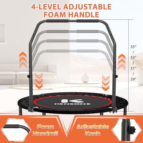 40" Mini Flodable Spring Rebounder Trampoline for Adults, Small Exercise Trampoline for Indoor Workout and Fitness, Purple Resistance Band Included, Max Load 330 LBS - size: 40"(Gray Resistance Band), style: With Bar