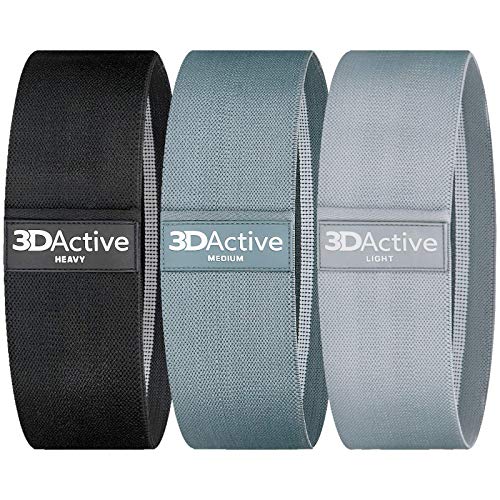 3DActive Fabric Resistance Bands for Legs & Butt. Wide Non-Slip Hip Band Set for Home & Gym Workouts. Exercise Guide & Carry Bag Included. - color: Black, Dark Grey, Light Grey