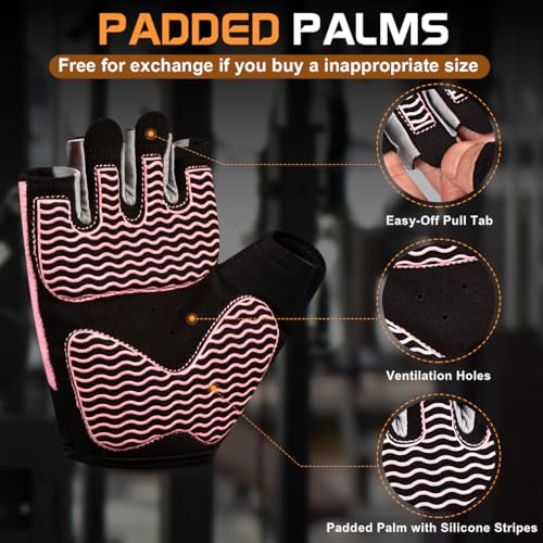 sunnex Workout Gloves for Women - Breathable Weight Lifting Gloves with Non-Slip Silicone Padding, Fingerless Gym Gloves for Cycling, Rowing, Pull Ups & Training (4 Sizes)