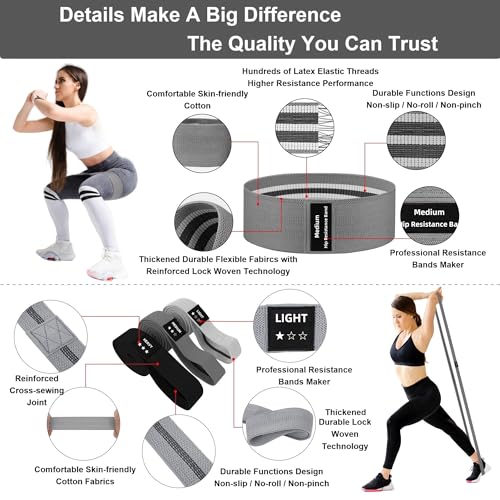 Fabric Resistance Bands Set for Working Out,6 PC Non-Slip Exercise Booty Bands for Women & Men Leg and Glutes,Stretch Workout Bands for Home Gym Fitness,Yoga, Pilates,Stretching