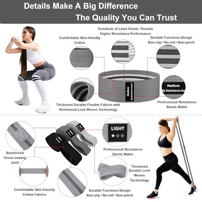 Fabric Resistance Bands Set for Working Out,6 PC Non-Slip Exercise Booty Bands for Women & Men Leg and Glutes,Stretch Workout Bands for Home Gym Fitness,Yoga, Pilates,Stretching