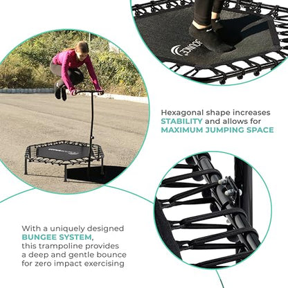 Upper bounce Mini Workout Trampoline Adjustable tshaped handrail – Hexagonal rebounder Trampoline Kids & Adults – Fitness Recreational Trampolines, Supports up 220lbs. (Black, 50 Inches)