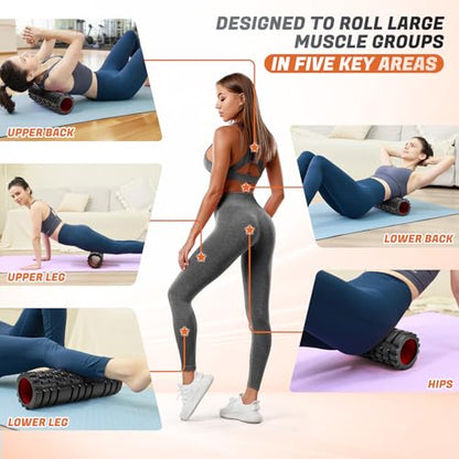 Foam Roller for Deep Tissue Massager, 18" Trigger Point Foam Roller, Patented Exercise Roller for Muscle Recovery, Physical Therapy, Improves Mobility, Fitness, Yoga and Pilates (Black) - color: Black