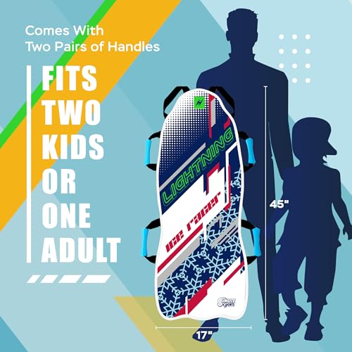 Sunlite Sports Snow Sled for Kids & Adults, Toboggan with Reinforced Bottom & Sturdy Fabric Stitching, Foldable Sled with Ergonomic Handles for Winter Fun, Ultra Portable, 45" Captain with LED Light
