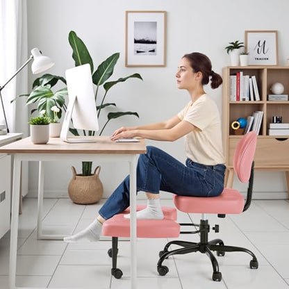 Homall Ergonomic Cross Legged Office Desk Chair with Wheels, 360° Swivel and Adjustable Height for Meditation and ADHD,Criss Cross Kneeling Chair with Lumbar Support (Leather, Pink) - color: Pink