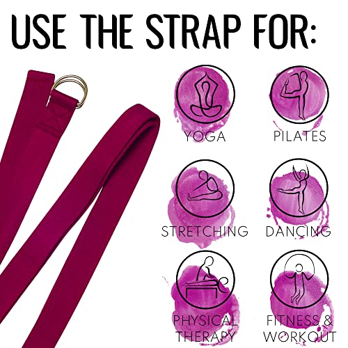 Yoga Strap & Mat Strap – 2 IN 1 – Cotton – 6 ft 8 ft 10 ft (30+ colors) – Adjustable Non-Slip Belt for Yoga, Pilates, Stretching, Physical Therapy, Fitness & Home Workout – For Carrying Mats