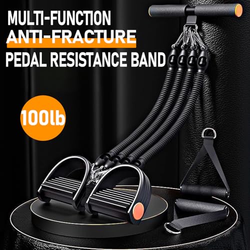 2026 Upgrade Foot Pedal Resistance Band, Adjustable 4-Tube Pedal Ankle Puller Resistance Band with Handle, Multifunction Home Gym Equipment, Stirrup Puller for Men Women for Full Body Exercise - Black