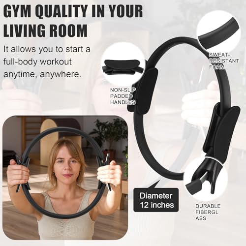 10 Pcs Pilates Ring Blocks Set for Women Home Yoga Equipment Accessories Pilates Ring Circle and Ball Workouts Gift Include Ball Yoga Circle Resistance Bands Block Straps Gym Bag - color: Red