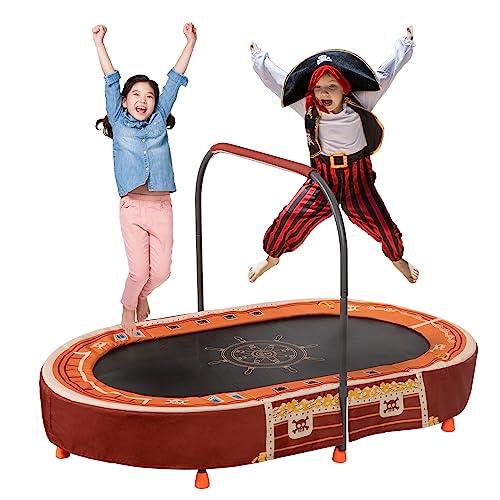 Kids Trampoline with Handle, Mini Rebounder Double Trampoline for 2 Kids w/Safety Pad, Foldable Exercise Trampoline for Toddlers Boys Girls Indoor Outdoor Cardio Max Load 200 lbs