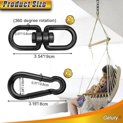 Black 304-Stainless Steel Swivel Ring - Heavy Duty Double Ended Eye Hook With Snap Hooks, Rotating Carabiner Swing Spinner Hanger for Web Tree Swing, Hammock (M8, 1Pack) - color: Black, size: M8 x 1Pack