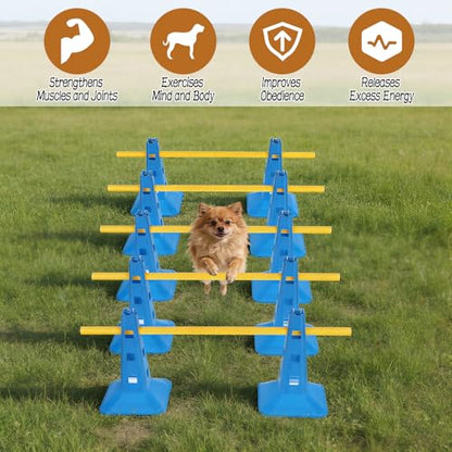 Dog Agility Hurdle Cone Set, Dog Agility Course Backyard Set with Height Adjustable Crossbar for Rehabilitation & Beginners, Dog Agility Equipment for Obstacle Courses,4 Height Levels (10 Pack