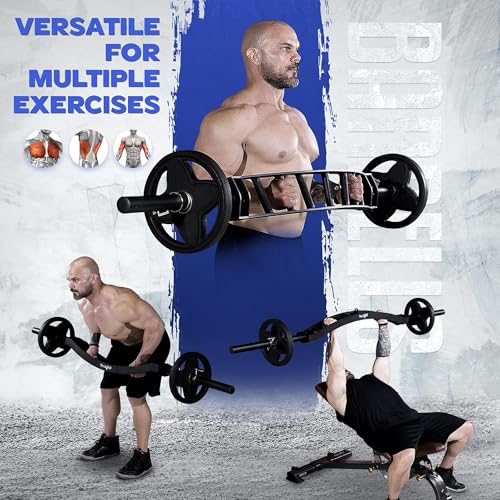 Yes4All Multi Grip Barbell & Cable Attachment - Swiss Bar, American Bar for Greater Range of Motion, with 2 Collars, Fits Olympic Weight Plates - Home Gym & Support Pressing, Lifting & Curls - color: B. Multigrip Barbell & Cable Attachment 600lbs