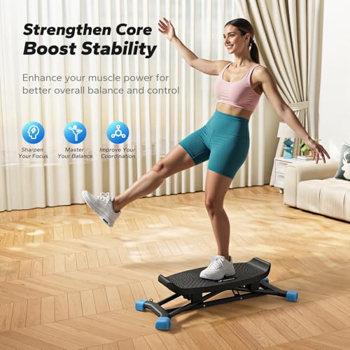 Merach Rocking Steppers for Exercise at Home, Mini Stair Stepper with Resistance Bands, Portable Balance Board Featuring LCD Monitor, 300 lbs Capacity Ski Trainer for Full Body Workout at Home Gym