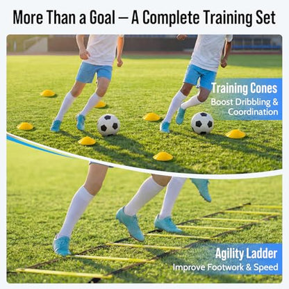 Soccer Goal for Backyard, 8x5/6x4 FT Heavy Duty Soccer Net with Safety Foam Padded Metal Post, Durable Goals with Training Set Agility Ladder & 12 Cones for Youth & Adults Practice - size: 8x5 FT