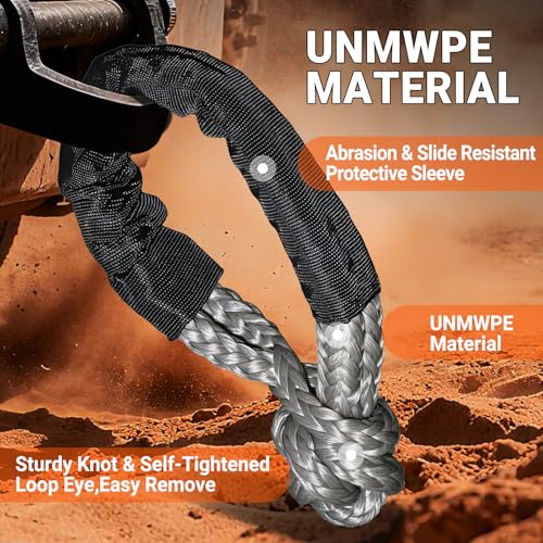 Synthetic Soft Shackle Rope 1/2 Inch x 22 Inch Gray Recovery Tow Shackles with Red Recovery Ring 56,000lbs Breaking Strength Offroad Soft Shackle Recovery Kit for Truck, Jeep, SUV, UTV, ATV