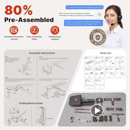 YOLEO 1100LB Adjustable Weight Bench with Bench Press Stand, Foldable Workout Bench with Extended Head/Elbow Pad(for Users up to 7')
