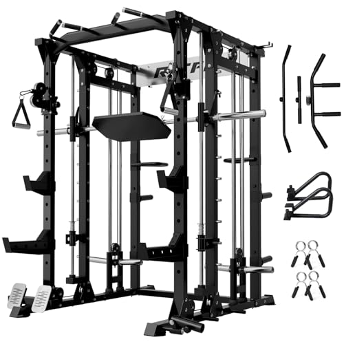 RitFit Buffalo Smith Machine, Power cage with LAT-Pull Down System & Cable Crossover System, All-in-One Squat Rack for Home Gym, Power Rack - color: BLACK, size: Buffalo