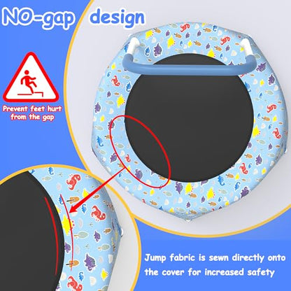Trampoline w/Handle, Indoor Mini Trampoline with Bungee Cord No-Gap Jump Mat, Exercise Rebounder with Non Slip Feet for Boys & Girls Age 1-4, Safe Indoor Play Trampoline for Balance Fitness Training