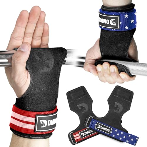 DMoose Fitness Weight Lifting Hooks (Pair) for Deadlifts, Pull Ups, Rows & Shrugs - Anti-Rip Nylon Strap Hand Grips with Thick Wrist Padding - Heavy Duty Wrist Straps for Weightlifting & Gym Workouts - color: American Lifting Grip