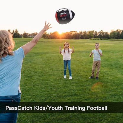 PassCatch Training Football, Peewee Size(Ages 3-9) Kids/Youth (Ages 7-13) Official Size(Ages 13+) Fatherless Bounce Back Leather Football Improving Enhance Solo Passing Catching Skills - color: Black with white circles, size: Kids&Youth Size 6 Football Ag
