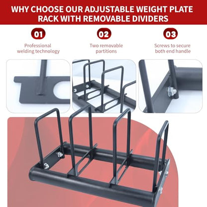 Weight Rack with Dividers 660 LBS Capacity Olympic Weight Plate Rack for Home Gym Freestanding Dumbbell Organizer with 3-Section Spacing for Thin & Thick Plates