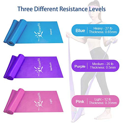 Therapy Flat Resistance Bands Set, Latex Free Flat Elastic Exercise Stretch Bands for Stretching, Flexibility, Pilates, Yoga, Ballet, Gymnastics, Rehab, Workout, Pink, Purple, Blue (3 Pack, 5 FT long) - color: Pink Blue Purple