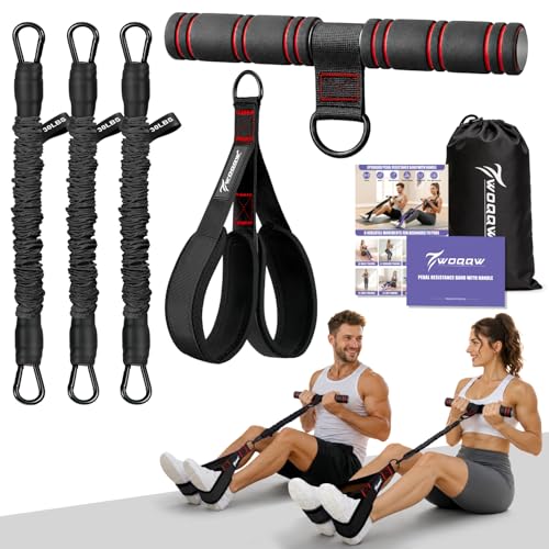 WOQQW Multifunction Pedal Resistance Band with Handle, Upgraded 3 Tube Adjustable Foot Resistance Bands for Core, Arm, Legs, Body Puller Trainer - Sit Up Exercise Equipment for Women Men