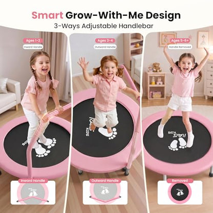 RAVS 36" Toddler Trampoline for Kids Ages 1-6 with Thick Safety Pad Adjustable Foam Handle Easy Assembly Foldable Mini Kids Rebounder Baby Trampolines for Fun and Exercise Indoor/Garden