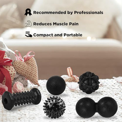5-in-1 Foot Massager Roller Set for Plantar Fasciitis & Heel Pain Relief - color: 5-piece Set(black)