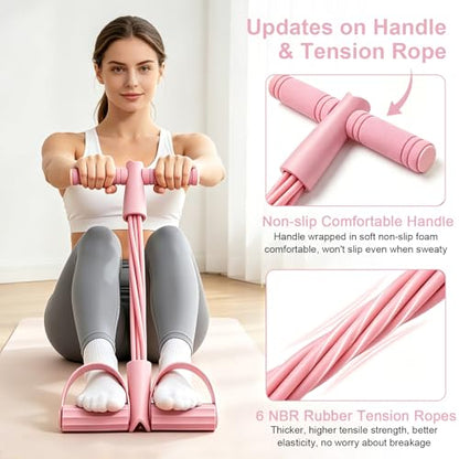 Pedal Resistance Band with Handle, 6-Tubes Tesistance Bands with Handles, Natural Rubber Foot Pedal Resistance Band, Multifunctional Exercise Bands for Abdomen, Waist, Arm, Leg - Pink