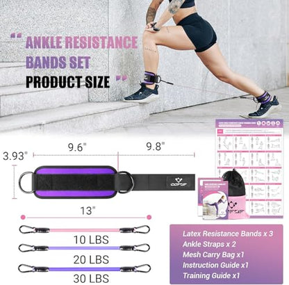 Ankle Resistance Bands with Cuffs, Leg Exercise Equipment with Poster - color: Purple