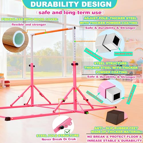 MARFULA Gymnastic Kip Bar for Kids Teens Ages 3-25 of All Gymnastic Levels - color: Pink(5 Ft Base)