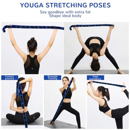 2 Pack Multi Loop Yoga Strap, 8-Section Segmented Yoga Strap with Loops, Cotton Blend Stretching Strap for Pilates, Dance, Gymnastics & Flexibility Training (Blue, Red)