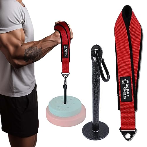 Arm Wrestling Training Strap Belt Hand Grip Arm Finger Forearm Exerciser Strengthener for Cable Machine and Free Weight - color: red with 18mm loading pin