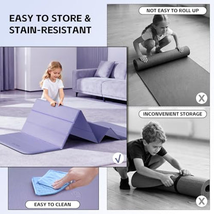 Foldable Yoga Mat,Thickened,0.4"Thick (10mm）,76"x26" | 12-Fold Design,SGS Certified TPE,Non-Slip & No Smell,Ultra Portability,For Yoga,Gym,Pilates,Home Workouts - color: Lilac