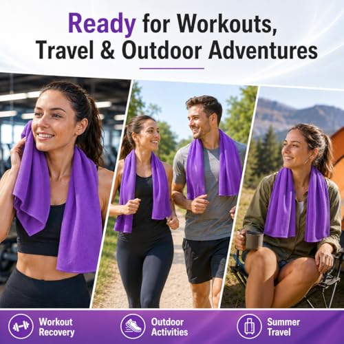 Large Cooling Towel for Neck and Face, 43.3 x 15.7 in, Purple - color: Purple
